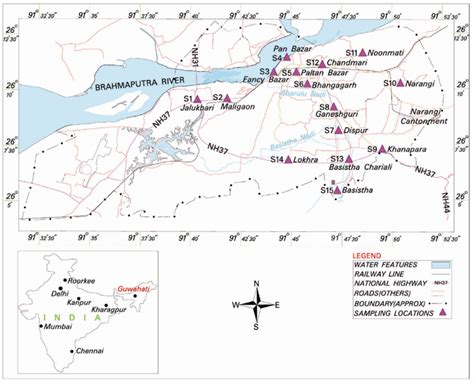 Map of Guwahati city, Assam, India showing sampling locations. | Download Scientific Diagram