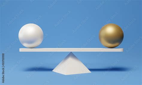 3D gold see saw balance isolated on blue background. The seesaw has a ...