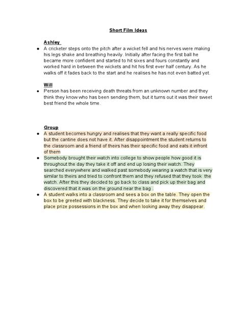 Short Film Ideas | PDF