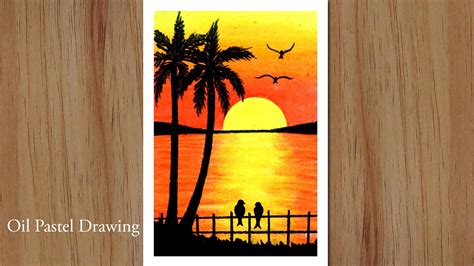 Easy Sunset Scenery Drawing with Oil Pastel | How to draw Sunrise | Easy Sunset Scenery Drawing ...