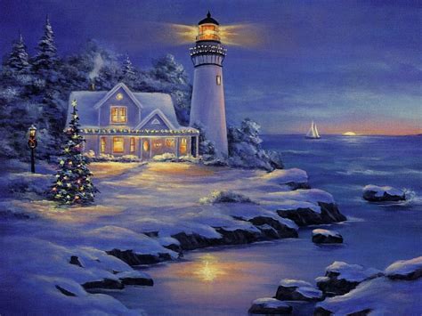 Lighthouse Christmas Wallpaper - WallpaperSafari