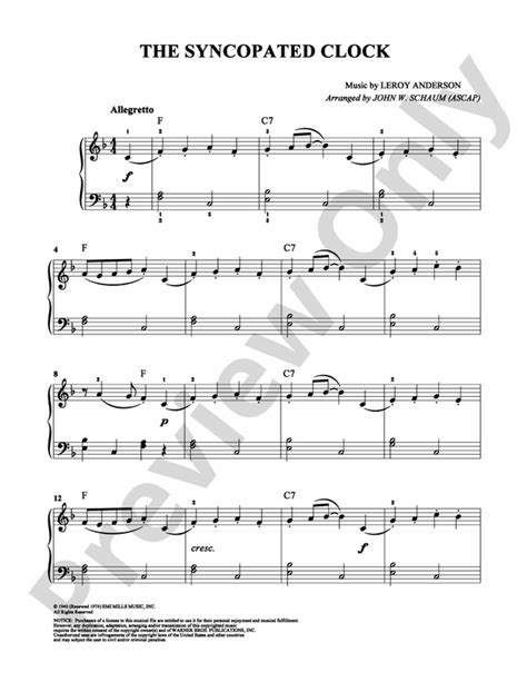 The Syncopated Clock: Easy Piano: Leroy Anderson - Digital Sheet Music ...