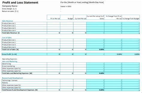 10 P and L Excel Template - Excel Templates - Excel Templates