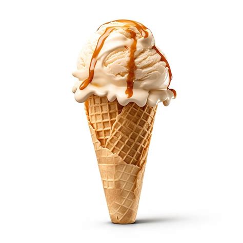 Premium AI Image | A cone of vanilla ice cream with caramel sauce on it