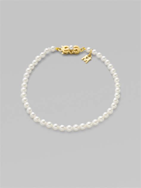 Mikimoto 3.5Mm-4Mm White Cultured Akoya Pearl & 18K Yellow Gold Bracelet in White - Lyst