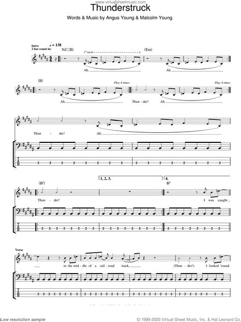 AC/DC - Thunderstruck sheet music for bass (tablature) (bass guitar)