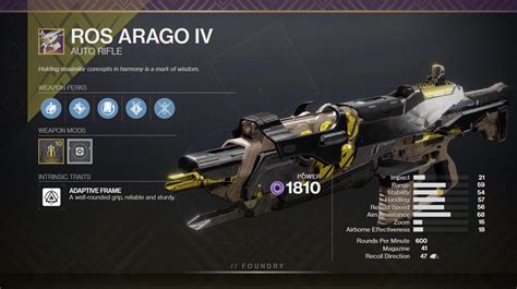 Ros Arago IV god roll and best perks in Destiny 2