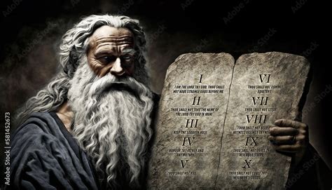 ภาพประกอบสต็อก Moses holds stone tablets with the Ten Commandments. Ai ...