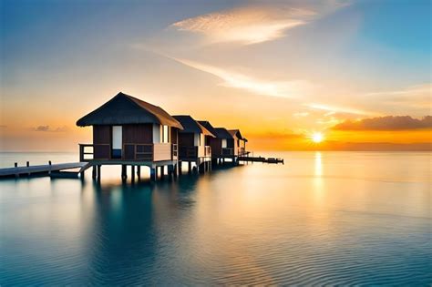 Premium Photo | A beach house on a sunset