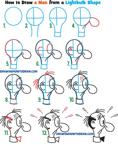 Learn How to Draw Cartoon Men Character’s Faces from Household Objects – Easy Step by Step ...