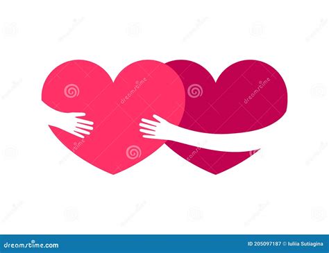 Love Heart, Heart Hug Couple. Hearts with Hugging Hands. Help, Care, Support Together. Vector ...