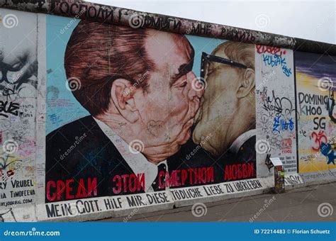 Berlin Wall Graffiti, East Side Gallery, the Kiss Editorial Stock Photo - Image of artwork ...