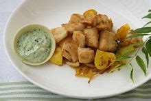 Blue Grenadier Fillets with Potatoes, Coriander & Mint Sauce - This Indian-inspired dish is ...