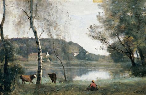 Jean-Baptiste-Camille Corot - L'étang de Ville-d'Avray (c.1865) Plein Air Landscape, Pastel ...