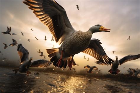 Premium AI Image | Photography of migratory birds in their flights