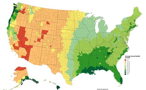 [OC] Average Annual Rainfall in inches by US County : dataisbeautiful