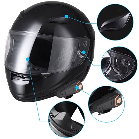 Motorcycle Helmet w/ Wireless Bluetooth Headset Full Face Motorbike Helmets DOT | eBay