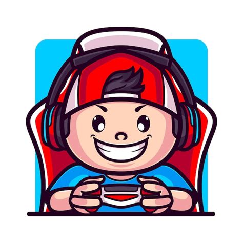 Premium Vector | Cute gamer boy playing with controller and gaming chair cartoon