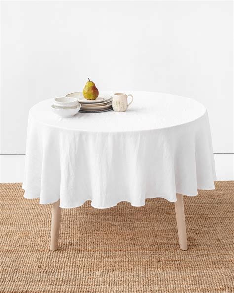 Round Linen Tablecloth in White | MagicLinen