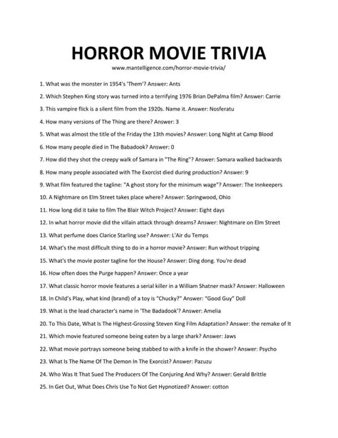 Horror Movie Trivia Questions And Answers Printable Web Horror Movie Trivia From Useful Trivia ...
