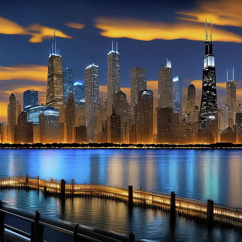 Chicago Skyline night 002 Digital Art by VR Vision - Fine Art America