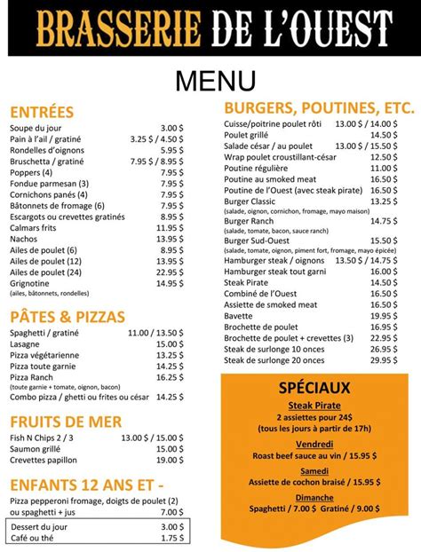 Notre Menu | Restaurant Brasserie de l'Ouest