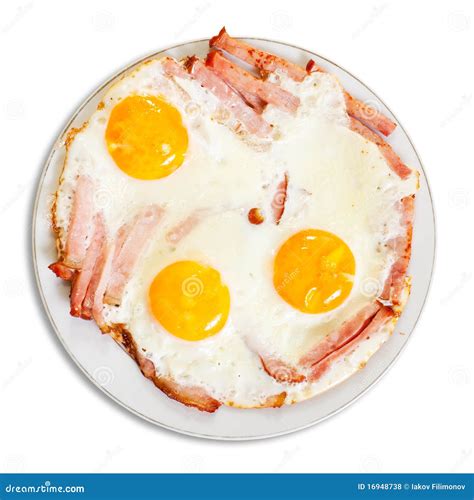 Fried eggs with bacon stock photo. Image of food, white - 16948738