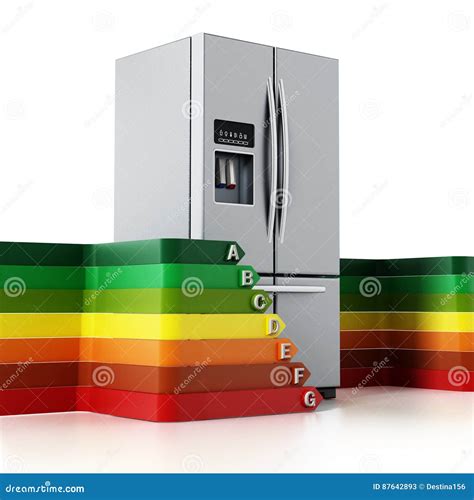 Generic Silver Refrigerator and Energy Efficiency Levels Chart. 3D Illustration Stock ...