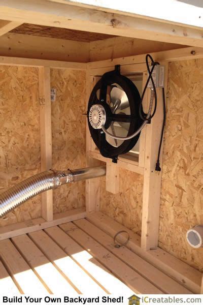 Generator shed ventilation using gable vent to push air out of the shed. The vents on the ...