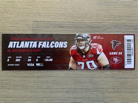 2016 Atlanta Falcons vs SF 49ers NFL Ticket Stub Georgia Dome 12/18 ...