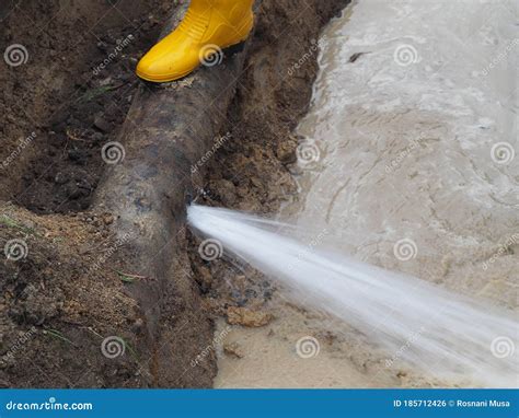 Main pipe burst stock photo. Image of damage, piping - 185712426