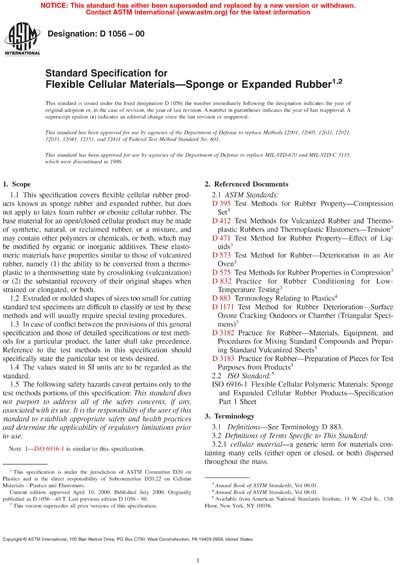 ASTM D1056-00 - Standard Specification for Flexible Cellular Materials-Sponge or Expanded Rubber