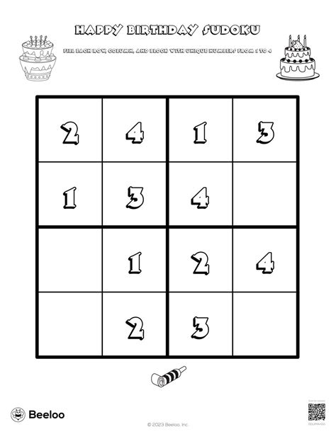 Happy Birthday Sudoku • Beeloo Printable Crafts and Activities for Kids