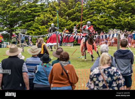 Spectators watching jousting tournament at Glen Innes Celtic Festival ...