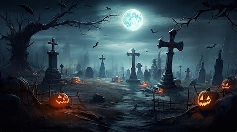 Premium AI Image | Halloween wallpaper in a cemetery