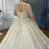 OSTTY - Ostty Luxury White Wedding Dress Long Sleeve Ball Gown Crystal ...