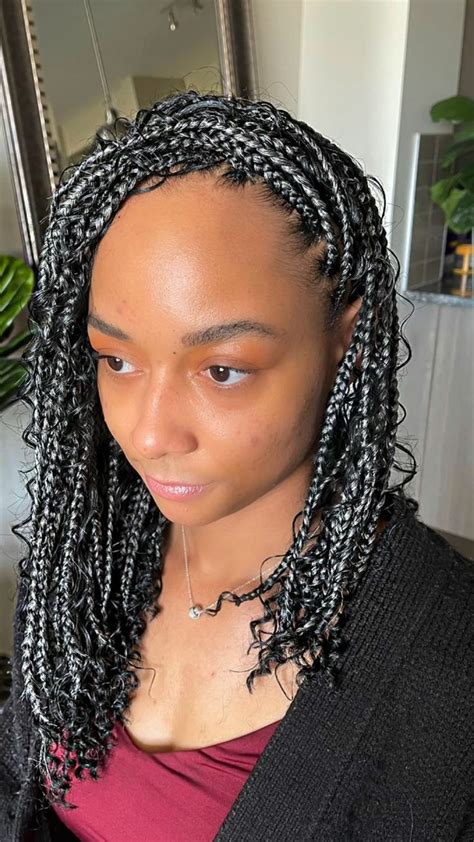 Grey silver knotless bob goddess box braids | Box braids, Goddess ...