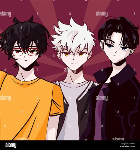 anime group young men Stock Vector Image & Art - Alamy