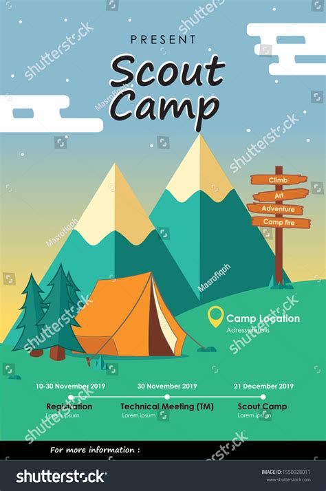 Scout Camping Poster Nature Landscape Flat Stock Vector (Royalty Free ...