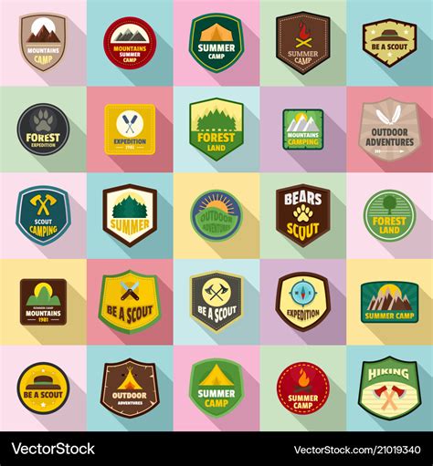 Scout badge emblem stamp icons set flat style Vector Image