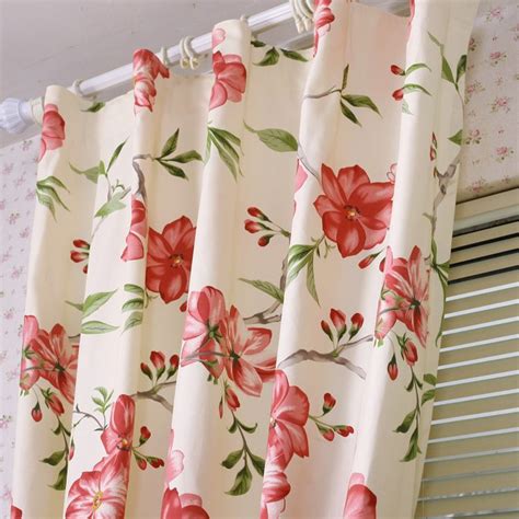 Red Floral Printed Ivory Thermal Curtains Made of Cotton (Two Panels), Buy Curtains, Cheap ...