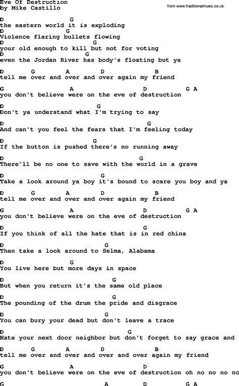 Eve Of Destruction, by The Byrds - lyrics and chords