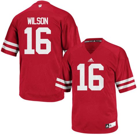 Men's Adidas Russell Wilson Wisconsin Badgers #16 Authentic Red Jersey