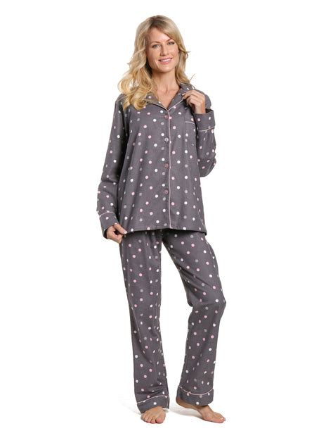 Women's 100% Cotton Flannel Pajama Sleepwear Set - Polka Medley Gray-P ...