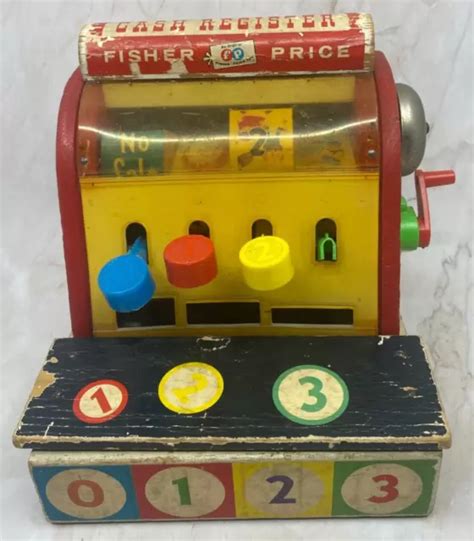 FISHER PRICE WOODEN Cash Register 1960s Vintage Broken Key No Coins Bell Works $5.99 - PicClick