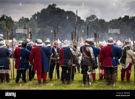 Reenactment of a medieval battle, the battle of Tewkesbury of 1471 ...