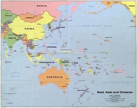 In high resolution detailed political map of East Asia and Oceania with ...