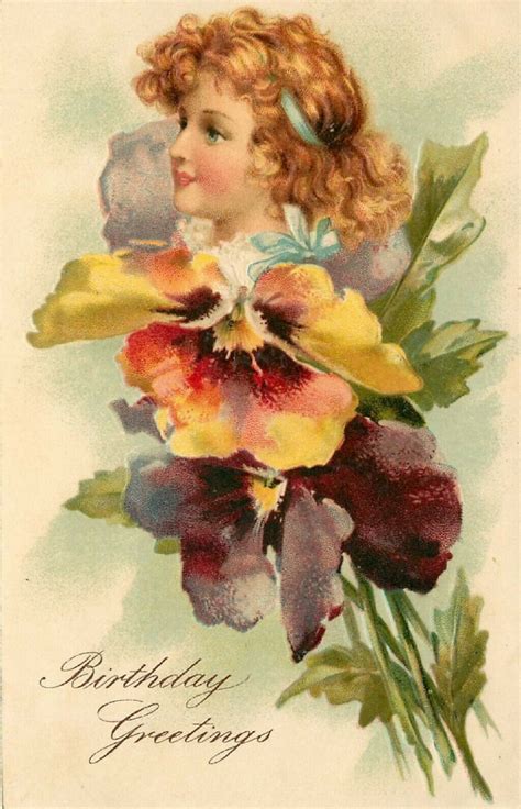 Birthday Greetings Pansy Girl Free Stock Photo - Public Domain Pictures