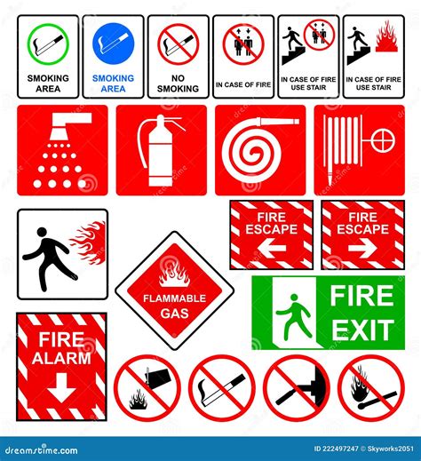 Fire Emergency Signs. Fire Safety Signs Icons with the Exit from the ...