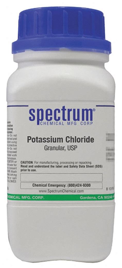 7447-40-7, 74.55, Potassium Chloride, Granular, USP - 6TYV7|PO170-500GM - Grainger